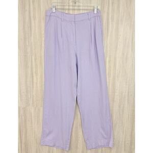 Old Navy Linen Blend Pants Womens Medium Taylor Wide Leg Trousers Pockets Purple